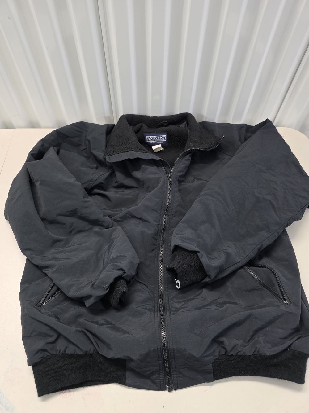 Vintage Lands' End Squall Jacket Mens Large Black Fleece Lined Made in USA